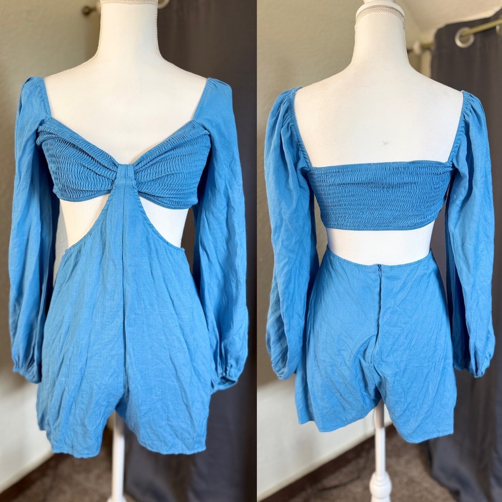 Princess Polly Blue Cutout Long Sleeve Romper - Picture 3 of 8